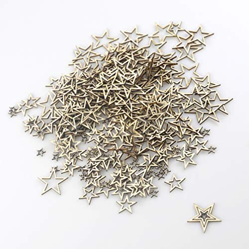 EXCEART 200pcs Star Shape Unfinished Wood Pieces Wooden Hollow Star Embellishments Cutouts Wooden Frames Pendant DIY Craft Jewelry Making Charms EXCEART