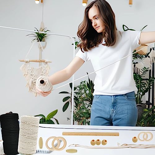 Ewparts Easy Macrame Kits for Adults Beginners Supplier Wood Beads,Rings,Wooden Dowel for Macrame Plant Hangers,Macrame Wall Hanging with Instruction Ewparts