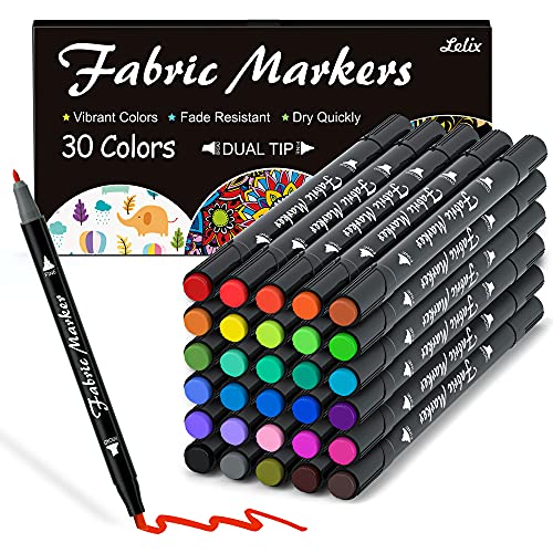 Lelix Fabric Markers, 30 Permanent Colors Dual Tip Fabric Pens for Writing Painting on T-Shirts Clothes Sneakers Canvas Pillowcases, Child Safe & - WoodArtSupply