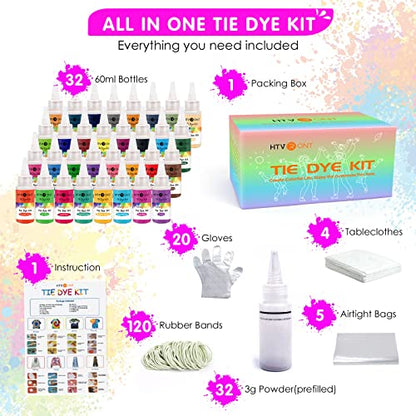 HTVRONT Tie Dye Kit - 32 Vibrant Colors Pre-Filled Bottles Tyedyedye Kit, Permanent Non-Toxic for Large Groups Kids Adults,Tye Fabric Textile - WoodArtSupply