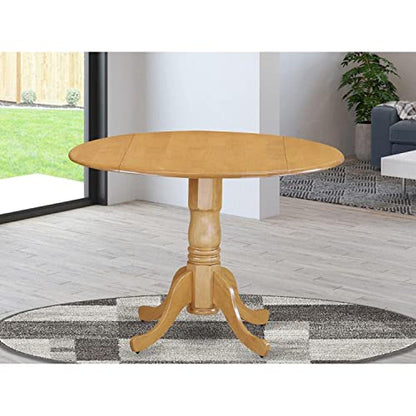 East West Furniture DLT-OAK-TP Dublin Dining Room Table - a Round kitchen Table Top with Dropleaf & Pedestal Base, 42x42 Inch, Oak