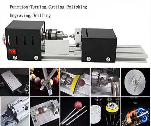 Mini Lathe Beads Polisher Machine DIY Machining for Table Woodworking Power Wood Tool Lathe Set Grinding (Black) BJinegely