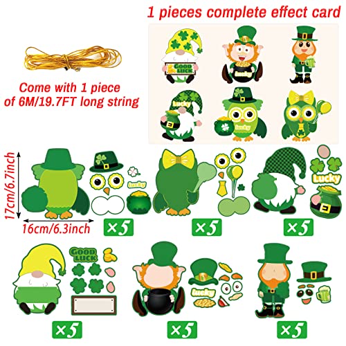 30 PCS St. Patrick Day Craft Kits for Kids DIY Leprechauns Shamrock Owl Gnome Sticker Craft Ornament St. Patrick Art Craft for Party Home Class