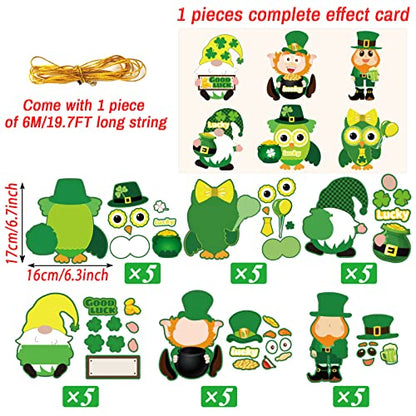 30 PCS St. Patrick Day Craft Kits for Kids DIY Leprechauns Shamrock Owl Gnome Sticker Craft Ornament St. Patrick Art Craft for Party Home Class