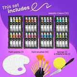 Chalkola Metallic Acrylic Paint Set for Artists, Adults & Kids - 32 Metallic Paint Tubes (22ml) (incl Gold, Silver), 10 Painting Brushes, 1 Knife, 1 Chalkola