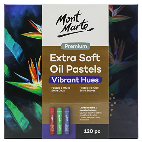 Mont Marte Extra Soft Oil Pastels Vibrant Hues Premium 120pc, Assorted Bright Colors, Vibrant, Buttery, Versatile Art Pastels for Blending, Layering