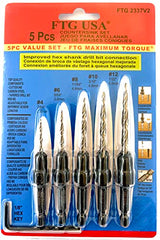 FTG USA Countersink Drill Bit Set 5 Pc Countersink Drill Bit #4#6#8#10#12 Tapered Drill Bits for Woodworking with Improved Countersink Connection - WoodArtSupply