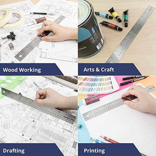 Pacific Arc Stainless Steel Ruler with Inch and Pica Measurements, 6 Inches Cork Backed - WoodArtSupply