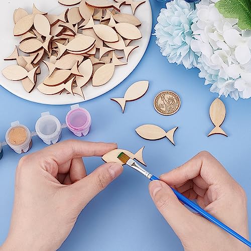 BENECREAT 120PCS Natural Wood Fish Cutouts, 1.5x0.7inch DIY Unfinished Graffiti Wood Shavings for Paintings, Crafts, Home Decor, Beach Parties, 2.5mm - WoodArtSupply