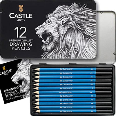 Castle Art Supplies 12 Piece Graphite Drawing Pencils Kit | For Adult Artists – Beginners and Advanced | Presented in Attractive, Compact, Sturdy
