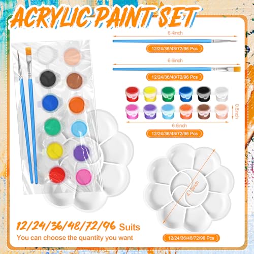 Fulmoon 48 Set Acrylic Paint Kits for Kids Adults Washable Mini Painting Kit Arts Crafts Paint Party Favors Filled Paint Strips Brushes Palettes Bulk Fulmoon