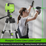 Huepar Laser Level - DIY Self-Leveling Laser Level Tool Green Cross Line Laser Level for Picture Hanging, Construction Indoor Project, with 360° Huepar