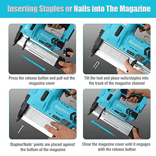 DURATECH 20V Cordless Brad Nailer, 18 Gauge, 2-in-1 Nail/Staple Gun for Upholstery, Carpentry, Including 2.0Ah Rechargeable Battery, 1H Quick DURATECH