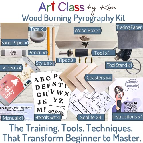 DIY Wood Burning Kit - for Beginner Pyrography to Mastery - Professional Video Instruction, Pyrography Pen, Tracing Tool, Wood Burner, 3 Pro Tips, Art Class by Kim