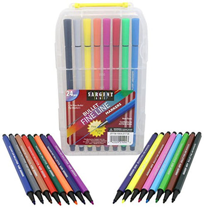 Sargent Art (SARAD) Sargent Art 22-1494 24 Bullet Fine Line Markers, Case, Detail Coloring - WoodArtSupply