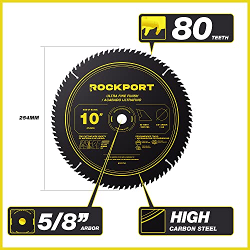 ROCKPORT Table Saw Blades 10 inch 80 Teeth - (3 Pack) 10" Table Saw Blades & 10 inch Miter Saw Blades, 5/8" Arbor, Multipupose Carbide Tip Circular ROCKPORT