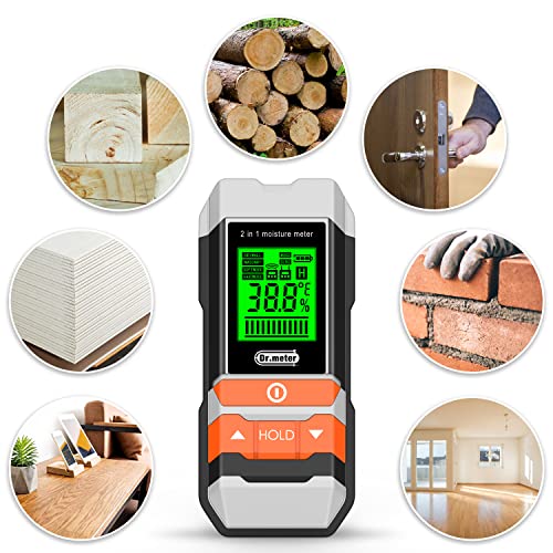 Dr.meter Wood Moisture Meter, 2 in 1 Pin & Pinless Moisture Tester, Digital Dampness Moisture Sensor Detector for Wood Firewood Drywall Paper Floor Dr.meter
