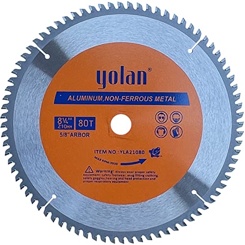 Yolan 8-1/4-Inch 80 Teeth Circular Saw Blade with 5/8-Inch Diamond Knockout Arbor, Steel for Cutting Aluminum, Non-Ferrous Metal Table Saw - WoodArtSupply