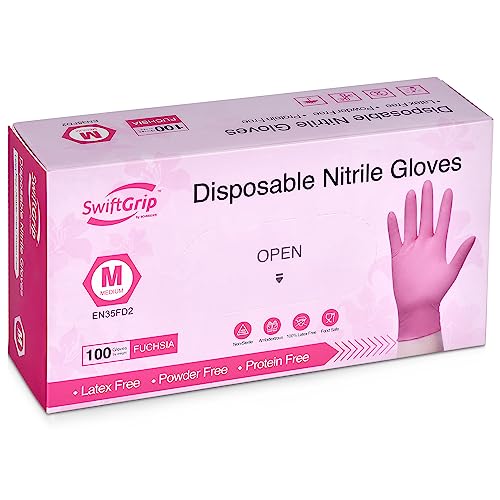 SwiftGrip Powder-Free Nitrile Gloves, Medium, 100ct Box - 3-mil, Disposable, Latex-Free, for Kitchen, Cleaning, Estheticians, Hair Stylist - SwiftGrip