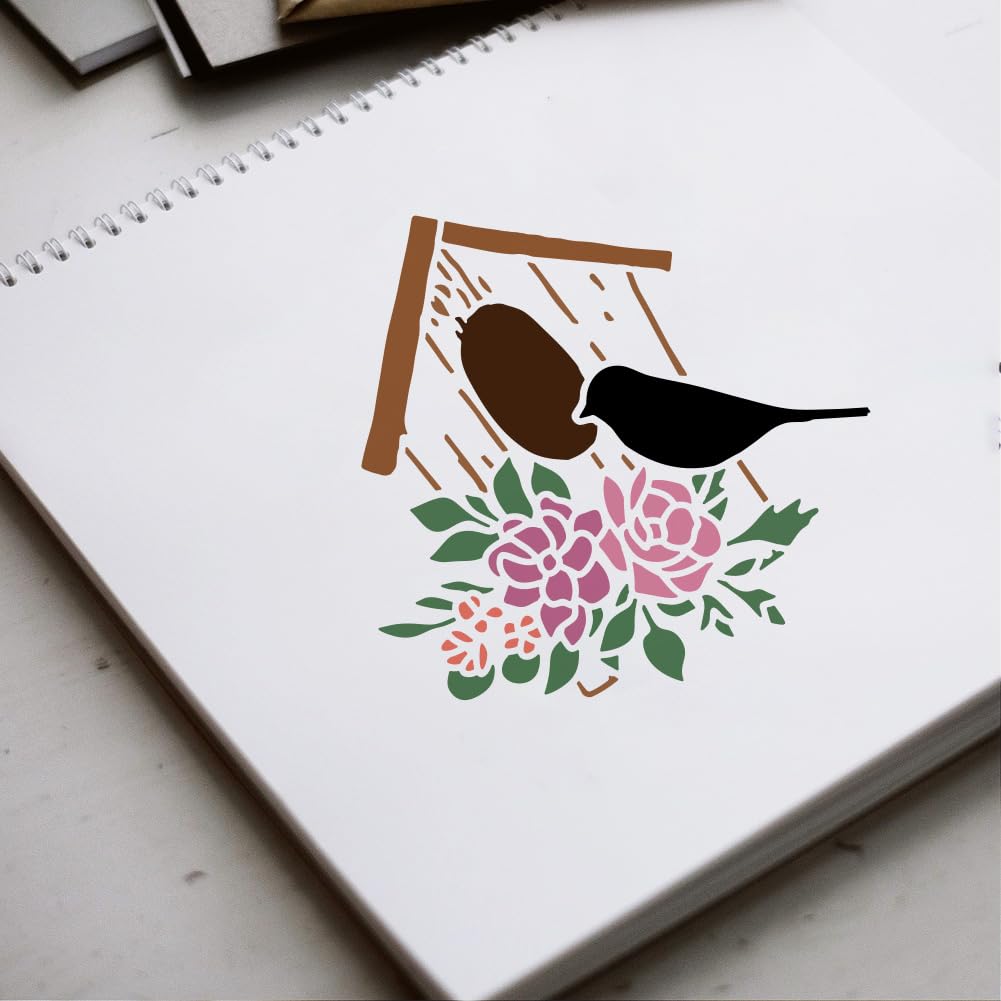 FINGERINSPIRE 4PCS Birdhouse Stencil for Painting 7.87x7.87inch Bird's House Painting Stencil Bird's Nest Drawing Stencil Spring Theme Craft Stencil FINGERINSPIRE
