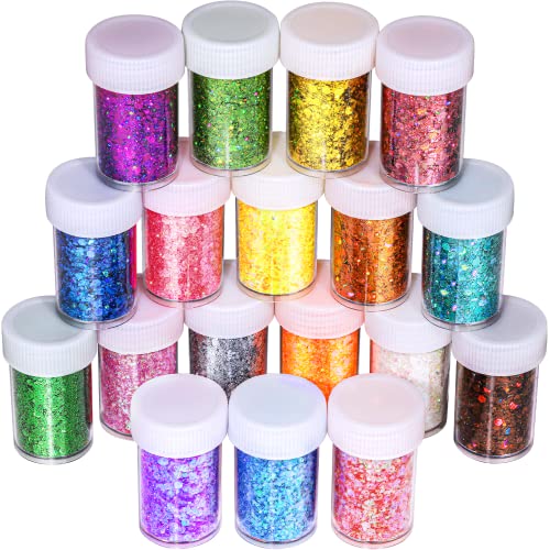 LEOBRO Glitter, Chunky Glitter, 18 Jars Glitter, Mixed Fine Chunky Glitter for Crafts, Craft Glitter for Resin, Holographic Iridescent Glitter Bulk, - WoodArtSupply