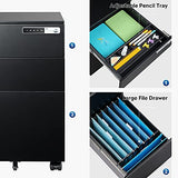 DEVAISE 3-Drawer Mobile File Cabinet with Smart Lock, Pre-Assembled Steel Pedestal Under Desk, Black DEVAISE