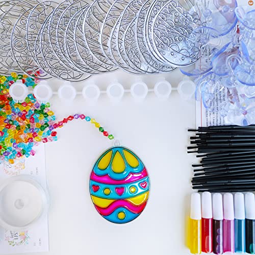 24 Sets Easter Egg Suncatcher Ornaments Decoration DIY Window Paint Art Stickers Craft Kit 8 Designs Easter Egg Suncatchers for Kids Classroom Easter Winlyn