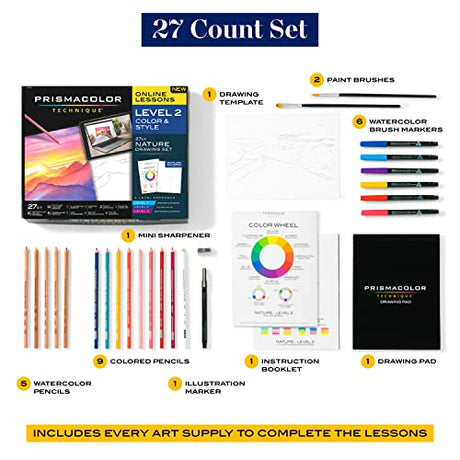 Prismacolor Technique Digital Art Lessons, Nature Drawing Set, Learn to Draw with Colored Pencils, Watercolor Pencils, Brush Markers, Sunset Prismacolor