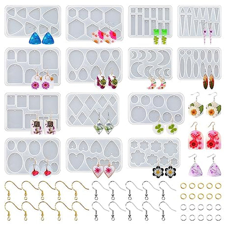 RESIN GO 54 Pcs Epoxy Resin Jewelry Molds for Beginners, Moldes De Silicona para Resina for Earrings Pendants Necklaces Keychains Making, Variety RESIN GO