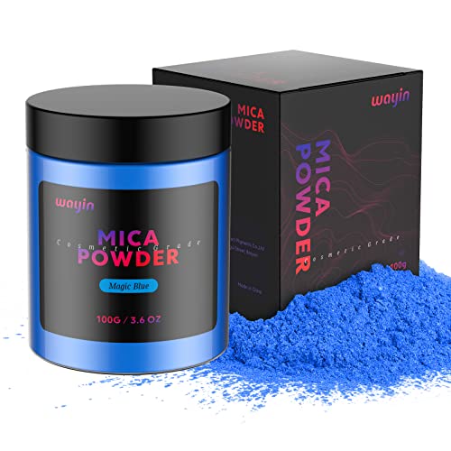 Magic Blue Mica Powder for Epoxy Resin - 𝟑.𝟔 𝐨𝐳 (𝟏𝟎𝟎𝐠) Jar Cosmetic Grade Pearlescent Pigment Powder Natural Shimmer Resin Color Dye Great for Bath