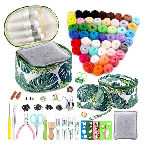 304PCS Needle Felting Kit with 2 Exquisite Storage Bags, Wool Roving 50 Colors Set, Needle Felting Starter Kit, Needle Wool Felting Tools Kit, Wool