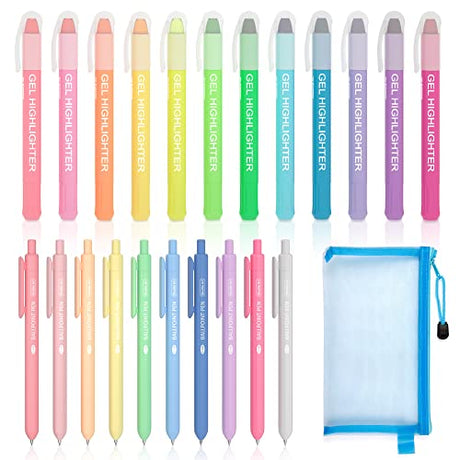 Shuttle Art Bible Highlighters and Pens No Bleed, 22 Pack Bible Journaling Kit, 12 Colors Gel Highlighters and 10 Colors Ballpoint Pens with a Shuttle Art
