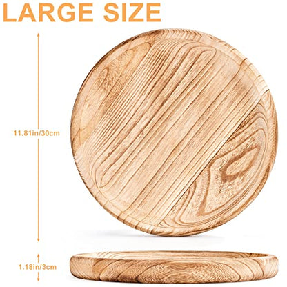 Yangbaga 11.8In Wooden Decorative Serving Tray - Round Wooden Craft Trays,DIY Centerpiece Candle Holder Trays for Kitchen Countertop Crafts Art Home
