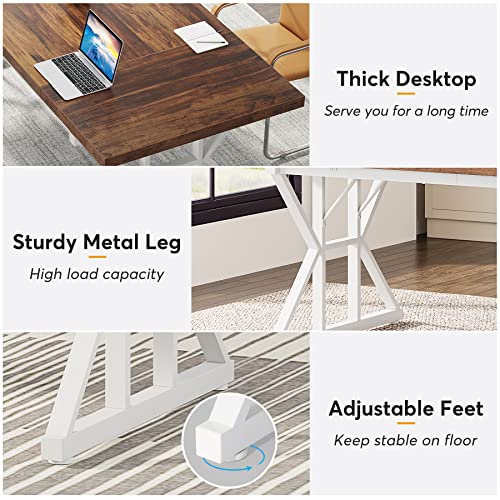 LITTLE TREE 70.8-Inch Large Executive Desk, Modern Computer Office Desk, Wooden Writing Desk Study Table for Home Office - WoodArtSupply