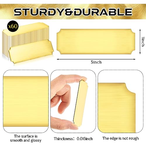 Therwen 60 Pcs Name Plates Laser Engraved Brushed Solid Brass Plate Personalized Plaque Blank Custom Name Tag Frame Name Label with Adhesive Backing Therwen