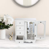 ZGZD White Jewelry Box Wooden Makeup and Accessories Organizer Girls Ring Storage with 4 Drawers and Swing Door ZGZD