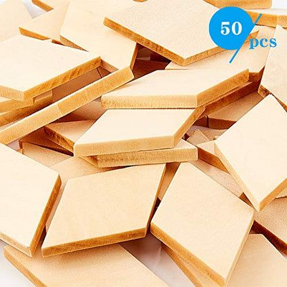 OLYCRAFT 150Pcs Wood Pieces Unfinished Wood Rhombus Pieces Hexagon Pieces Natural Wood Cutout Shape Wood Rhombus Blank Slices for DIY Crafts Holiday
