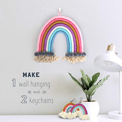 DIY Rainbow Yarn Bedroom Decor (Nursery Decor) makes one wall hanging rainbow & two keychains. Perfect kids crafts for girls age 8 13 years & gifts - WoodArtSupply