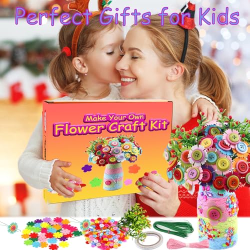 Korilave Crafts for Girls Ages 6-8 Make Your Own Flower Bouquet with Buttons and Felt Flowers, Art and Crafts for Kids Ages 8-12, DIY Personalized - WoodArtSupply