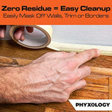 No-Residue 1 In, 60 Yd Masking Tape 1 Pk. Easy-Tear Pro-Grade Removable Painters Tape Great for Home Office or Commercial Contractor. Clean, Phyxology Supply