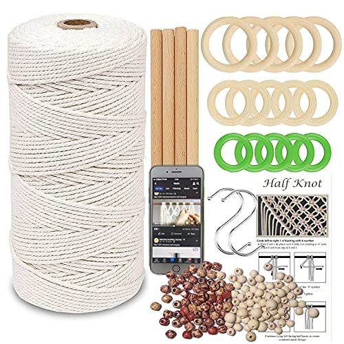 LECZIVOEN Macrame Kit, All in Macrame Supplies 109Yards x 3mm Macrame Cord,DIY Macrame Kit for Adults Beginners, Macrame Beads with Wooden Rings and LECZIVOEN