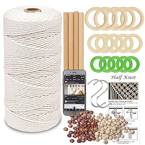 LECZIVOEN Macrame Kit, All in Macrame Supplies 109Yards x 3mm Macrame Cord,DIY Macrame Kit for Adults Beginners, Macrame Beads with Wooden Rings and - WoodArtSupply