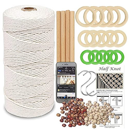 LECZIVOEN Macrame Kit, All in Macrame Supplies 109Yards x 3mm Macrame Cord,DIY Macrame Kit for Adults Beginners, Macrame Beads with Wooden Rings and - WoodArtSupply