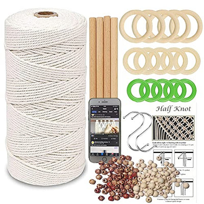 LECZIVOEN Macrame Kit, All in Macrame Supplies 109Yards x 3mm Macrame Cord,DIY Macrame Kit for Adults Beginners, Macrame Beads with Wooden Rings and