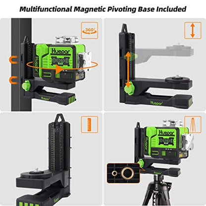 Huepar Laser Level Self Leveling 2x360°outdoor Bluetooth Green Beam Cross Line for Construction and Picture with Pulse Mode, 360° Horizontal and - WoodArtSupply