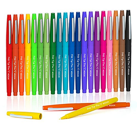 Lelix 20 Colors Felt Tip Pens, Medium Point Assorted Colors Markers Pens For Journaling, Writing, Note Taking, Planner Coloring, Perfect for Art Lelix