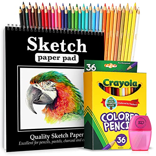 The Mega Deals Crayola Colored Pencils with Sketch book. Premium 36 Colored Pencils for Adult Coloring with sketchbook, drawing pad. Artist Color - WoodArtSupply