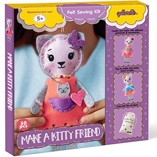 qollorette Felt Sewing Kit for Children, Make Your Own Kitty Toy, Kids' Craft Kit - Make A Friend Sewing Kit - Beginner Sewing Kit for Kids, Learn to - WoodArtSupply