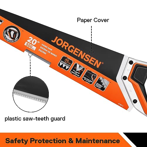 JORGENSEN 20 Inch Black Coated Pro Hand Saw, 11 TPI Fine-Cut Ergonomic Non-Slip Aluminum Ultrasonic Welding Handle for Sawing, Trimming, Gardening, Jorgensen
