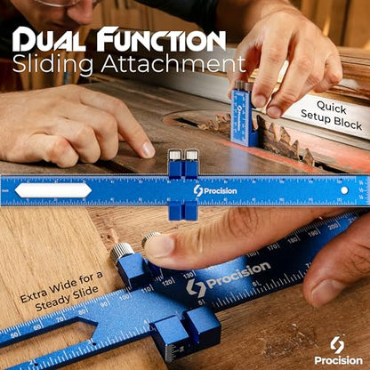 Procision Woodworking Ruler, Set of 3 (12, 8, 6 Inch), Precise Woodworking Pocket Ruler with Extra Wide 2" Sliding Attachment, Slide Rule T-Type - WoodArtSupply